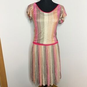 BOSS Orange Silk Multicolor Stripe Fit and Flare Dress